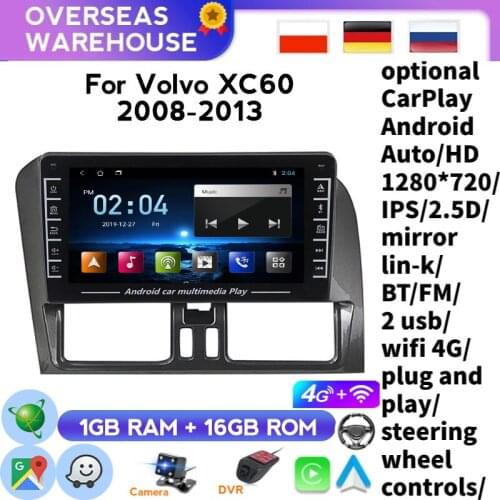 8" Android System Car Radio Player For Volvo XC60 2009-2017 Navigation GPS WIFI Carplay Stereo Auto FM 1GB 16GB 1280*720P No DVD