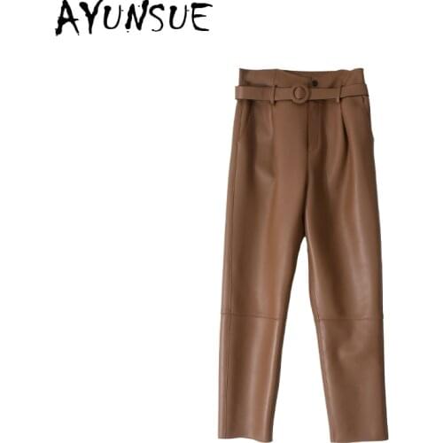 AYUNSUE 2020 100% Sheepskin Leather Pants Korean High Waist Woman Pants Harem Trousers Women Spring Autumn Ropa De Mujer LW4666