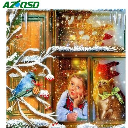 AZQSD Diamond Mosaic Girl Cross Stitch Full Square Drill Home Decoration Needlework Diamond Painting Portrait Christmas Gift