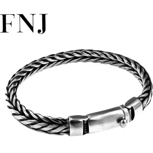FNJ Statement Rope Bracelet 925 Silver Width 9mm Original Pure S925 Silver Bracelets for Men Jewelry