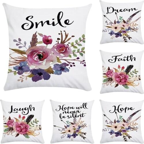 Flowers Leaf Decorative Letters Faith Smile Hope Throw Pillow Case Warm Words Floral Pattern Love Cushion Covers case CR043
