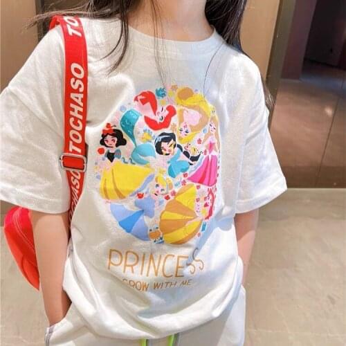 Childrens Princess Series 2021 Summer Dress New Girls Cartoon Snow White Printed Short-sleeved Round Neck Cotton T-shirt