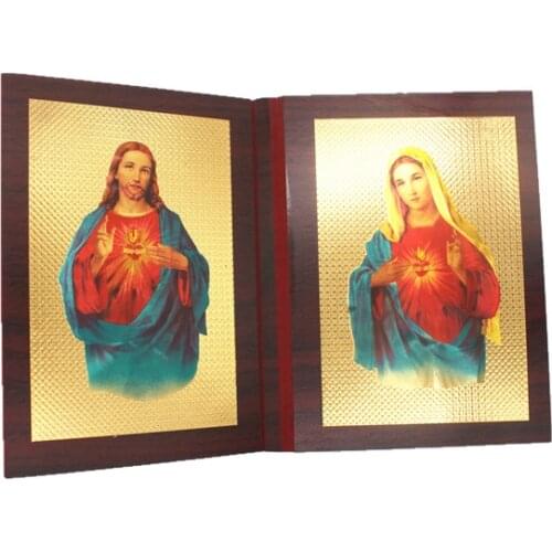 Jesus Icon Wood Craft Virgin Mary Statues Religious Gift Wooden Book Christian Home Decoration Vintage Byzantine Gold leaf