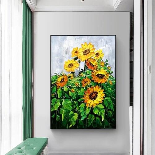 Pure HandPainted Sunflower Oil Painting On Canvas Living Room Dining Room Wall Decoration Painting Modern Porch Hanging Painting
