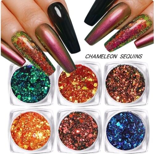 Nail Korean Sequins Laser Glitter Luminous Powder Mixed Six-Sided Japanese Nail Patch Decoration Set