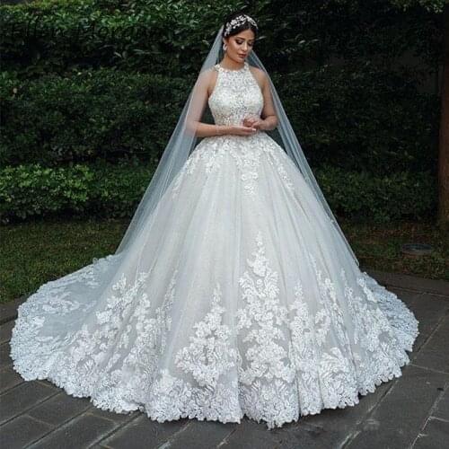 Garden Lace Ball Gowns Wedding Dresses 2021 Glitter Backless Appliques Custom Made Princess Ruffles Bridal Gowns for Women