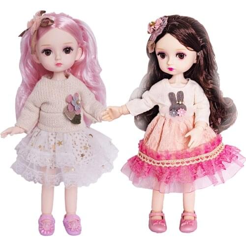 10 Inches 26cm BJD Dolls Princess Girl 1/6 Beauty Dress Up 4D Eyes Simulation Eyelash Doll with Clothes Children Play House Toy