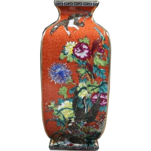 Jingdezhen Antique Ceramic Enamel Vase Square Vases Flowers And Birds Pattern Ancient Ming and Qing Porcelain