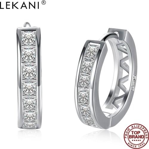 LEKANI Hoop Earrings For Women Creative Simple Silver Plated Earring Inlaid High Quality 5A Cubic Zirconia Fashion Jewelry Gift