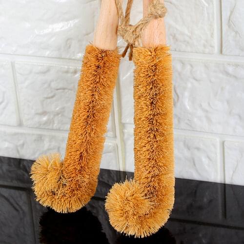 Long handle cup brush 360 degrees coconut palm cup washing brush kitchen brush cup beech bottle brush glass cleaning brush