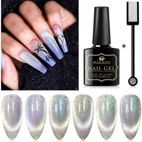 MSRUIOO 2/4pcs Cat Eye Magnetic Nail Polish Gel Soak Off UV LED Nail Varnish Lacquers Shiny Glitter Beauty Design Cat Polishes