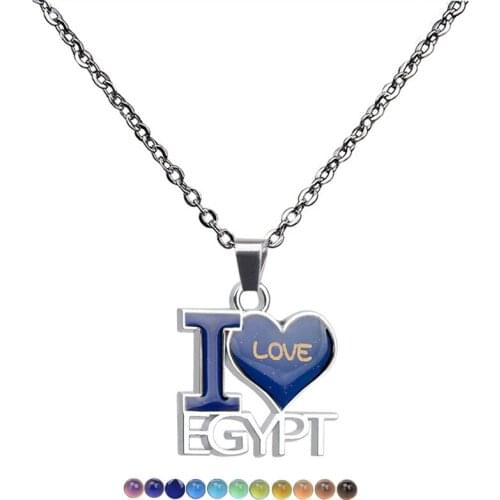 Fashion Love Heart Letter EGYPT Pendants Necklace Female Mood Thermochromic Necklaces For Women Stainless Steel Chain Necklace