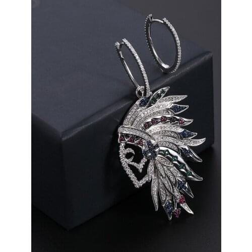 Fashion Indian Feather Pendant Necklace and Earrings Women Jewelry Set
