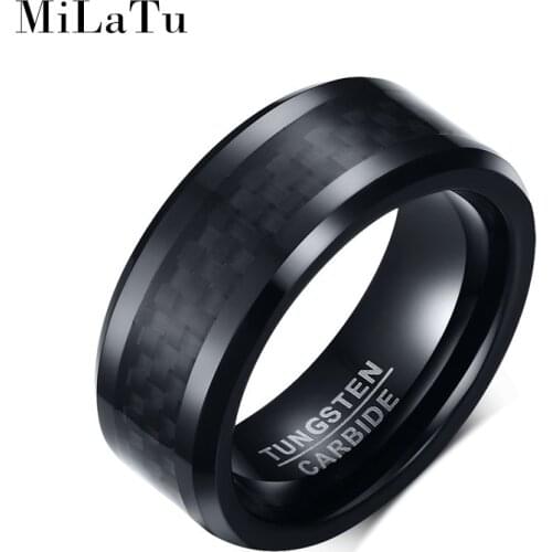 Wholesale 8mm Wide Mens Black Tungsten Carbide Ring Men Carbon Fiber Ring Wedding Bands Men Jewelry Gift R502G