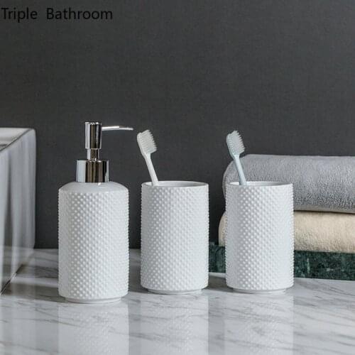 Nordic Bathroom Accessories set Three-piece ceramics Brushing Cup Lotion Bottle Toothbrush Holder Wash tools Bathroom decoration