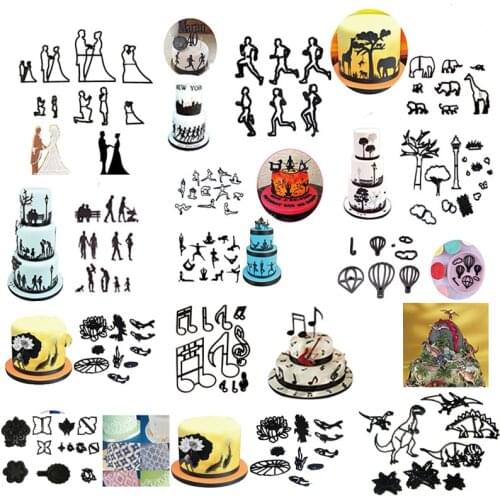 Fondant Cake Decorating Molds Sets Plastic Cookie Cutter Presser Pastry Biscuit Baking Tools Family Running Yoga Theme Black