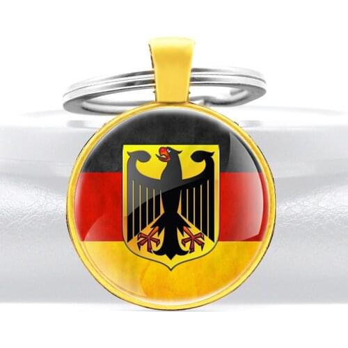 Germany National Flag Emblem Design Glass Cabochon Metal Pendant Key Chain Charm Men Women Key Ring Jewelry Gifts Keychains