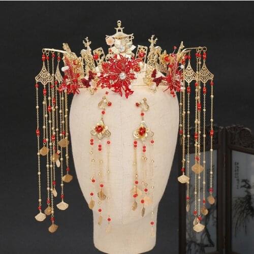 New Bridal Wedding Retro Luxury Tassel Step Shake Coronet Chinese Clothing Dragon And Phoenix Accessories