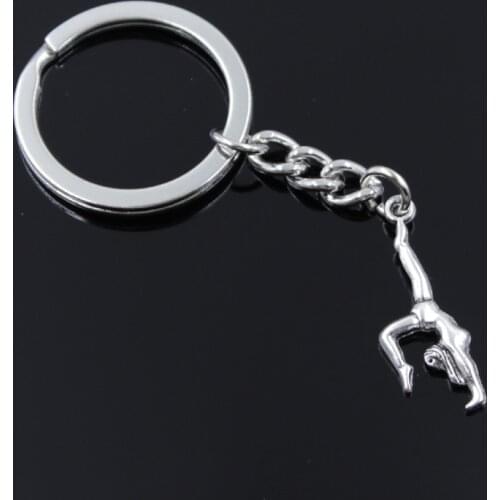 New Fashion Men 30mm Keychain DIY Metal Holder Chain Vintage Gymnastics Gymnast Sporter 30x11mm Silver Color Pendant Gift