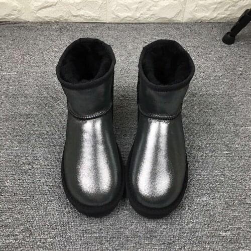 Top Quality Fashion Natural Fur Women Snow Boots Non-slip Genuine Sheepskin Leather Warm Winter Boots Ankle Boots Shoes