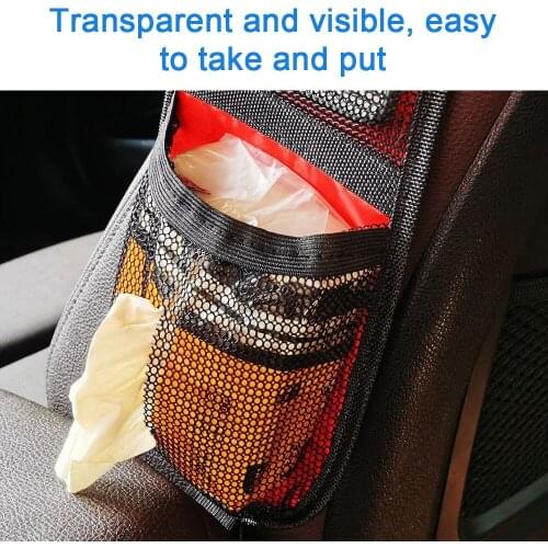 Car Seat Organizer Mesh Pocket Multi-Pocket Tissue Holder Seat Side Hanging Bag Organizer for Small Items Auto Seat Storage Bag