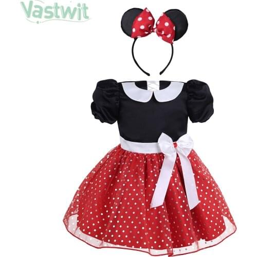 Baby Girls Mini Mouse Dress Polka Dots Tutu Dress Summer Children Costumes Toddler Kids Halloween Cartoon Cosplay Party Dresses