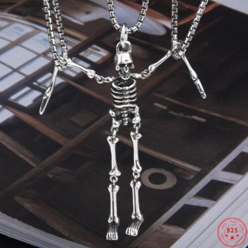 BOCAI S925 Sterling Silver Charm Pendants for Men Women Can Swinging Skull Skeleton Hanging Dangler Pure Argentum Trend Jewelry