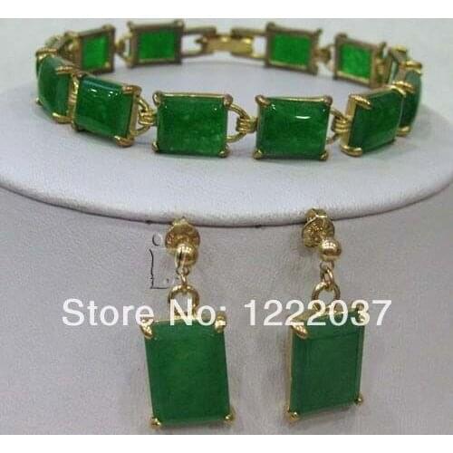Popular Green jade bracelet earrings set