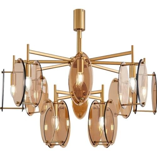 Postmodern light luxury creative disc glass chandelier living room bedroom dining personality stylish lamp