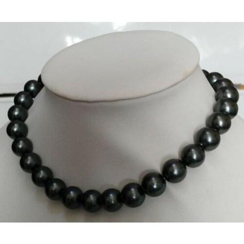 Stunning 10-11mm freshwater round black green pearl necklace 18inch 925silver