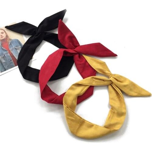 Retro Suede Solid Color Rabbit Ears Headband For Women Cross Bow Hairband Fashion Hair Accessories Metal Wire Red Pink Hair Ties