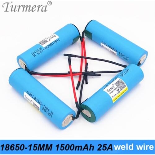 Turmera 18650 1500mAh 25A INR18650-15MM Lithium Battery Soldering Wire for 12V 14.4V 18V 21V 25V Screwdriver Drill Batteries Use