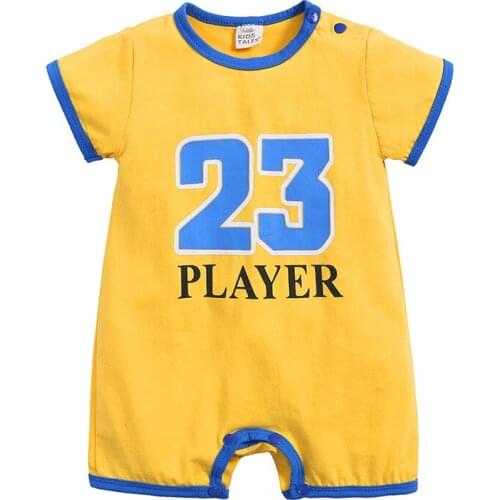Newborn Baby Girls Boy Sport Rompers Summer Short Sleeve Cute Infant Cotton Clothing Toddler Yellow Green Pink Pajamas Jumpsuits