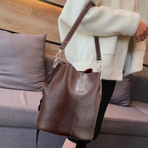 Vintage Crossbody Bag Women PU Leather Crocodile Pattern Shoulder Messenger Bucket Female Handbag Ladies Shopper Bags for Travel