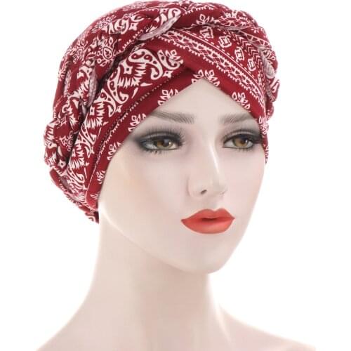 Womens Hijabs Print Beanies Fashion Winter Adult Beanies India Hat Muslim Ruffle Cancer Chemo Hat Wrap Cap