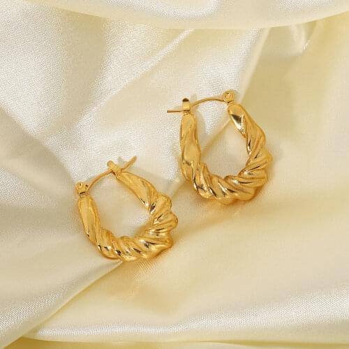Tarnish Free Croissant Oval Twisted Woven Thick Hoop Earrings For Women Stainless Steel Circle Earrings Jewelry Accessories