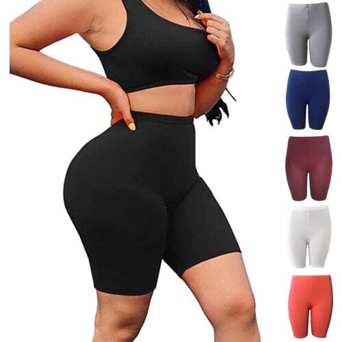 Womens High Waist Shorts Stretch Quick-Drying Cropped Sweatpants Yoga Running Sportswear Knee Length Solid Shorts