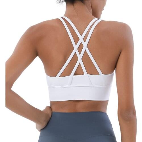 Women Sports Bra Back Cross Fitness Push Up Bra Nylon Breathable Female Yoga Workout Clothing Sticker Bra Pads Underwear Top