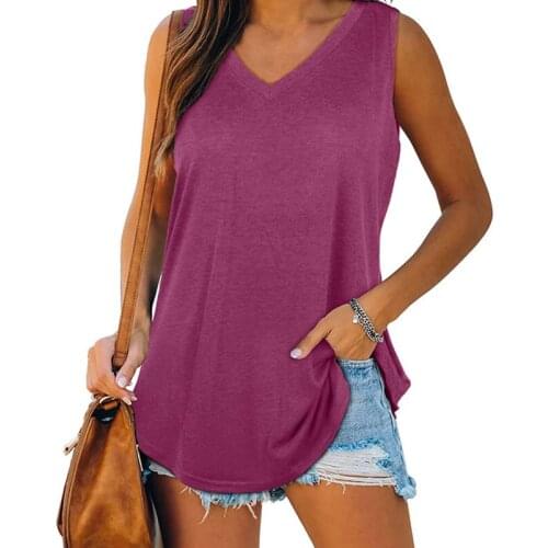 Womens Tops Vest V-neck New Solid Color T-shirt Dovetail Sleeveless Classic Soft Comfortable Ladies Clothing Mothers Day Gifts