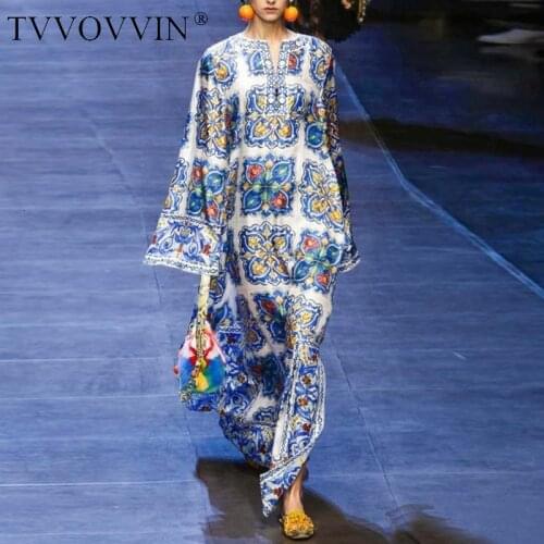 TVVOVVIN Women V Neck Print Long Sleeve Maxi Dresses Loose Split Bohemia Dresses Sexy Long Print Floral Maxi Dress 2020 C023