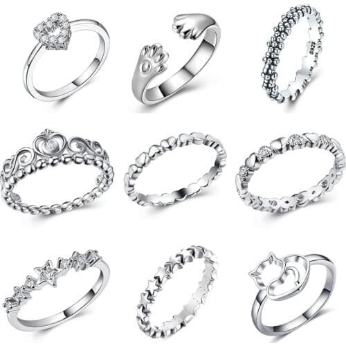 Yobest Fashion Crystal Silver Color Ring For Women Flower Love Heart Crown Finger Rings Part Brand Ring Jewelry Dropshipping