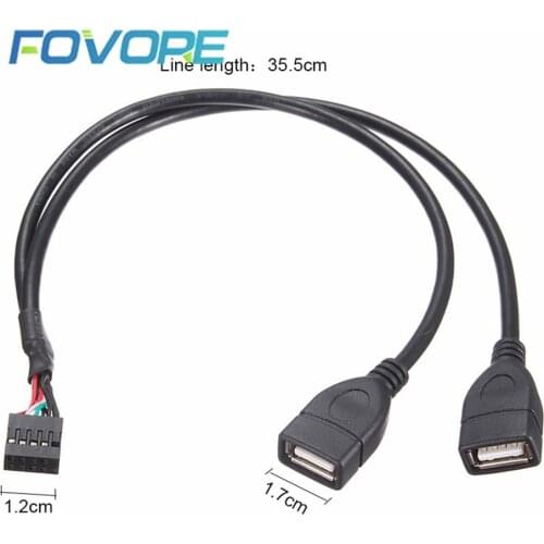 10 Pin / 9pin Motherboard Female Header to Dual USB 2.0 FemalePanel Mount DATA Cable with Screw Panel Holes