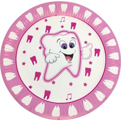 20pcs/lot Pink First Tooth Theme Decorate Baby Shower 9 inches Plates Girls Favors Dishes Happy Birthday Events Party Tableware