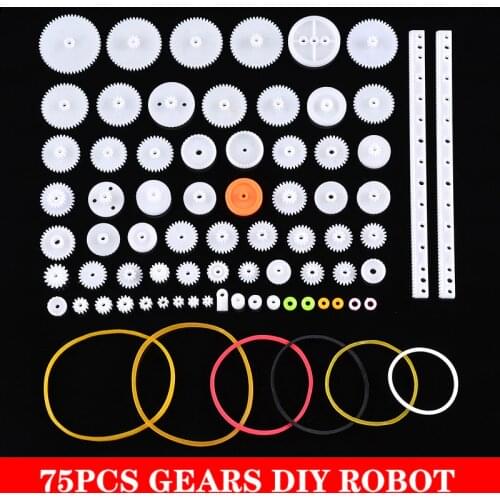 75Pcs/Lot Mixed White Plastic Gear Gearbox Rack Pulley Belt Worm Gear Single Double Gear DIY Tool Kit For Robot