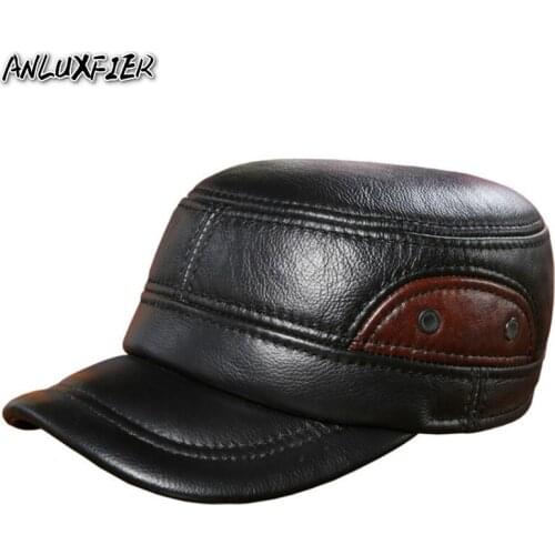 B-7255 New Warm Sheepskin Hat Mens 100% Genuine Leather Hat Adjustable Adult Baseball Cap Ear Protection Natural Skin Hats