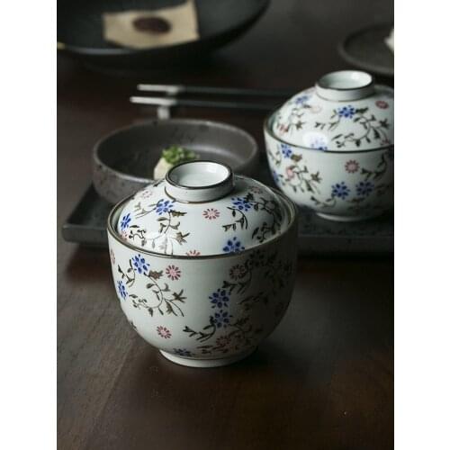 Japanese style steamed egg cup with lid ceramic stew cup steamed egg custard bowl special tableware for baby food supplement