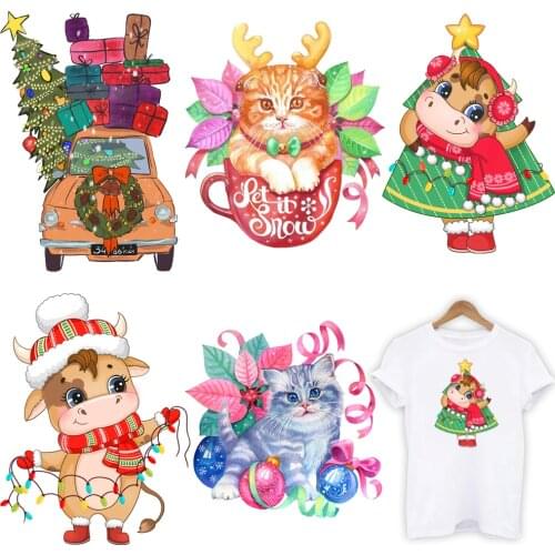 DIY Cartoon Christmas Animal Heat Transfer Sticker For Vogue Girl Clothing Patch 1 Piece. T414