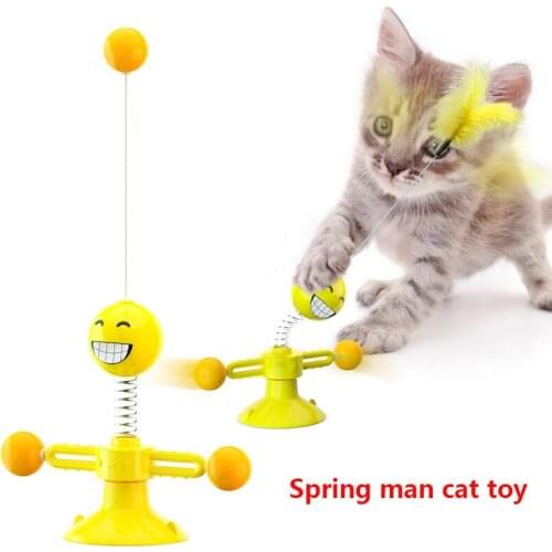 Hot Style Spring Man Cat Toys Play Turntable Entertain The Cats Feather And Ball Sucker Pet Toys