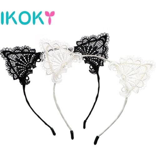 IKOKY Roleplay Sexy Cat Ears Lace Headband For Women Lesbian Fetish SM Bondage Erotic Toys Adult Games Sex Toys for Couples