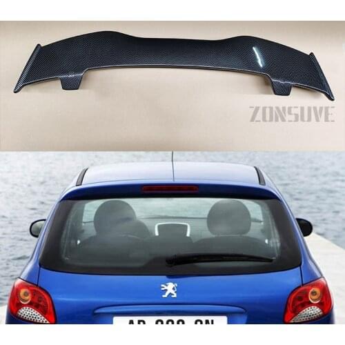 Use For Peugeot 206 2006-2009 Spoiler ABS Plastic Carbon Fiber Look Hatchback Roof Rear Wing Body Kit Accessories